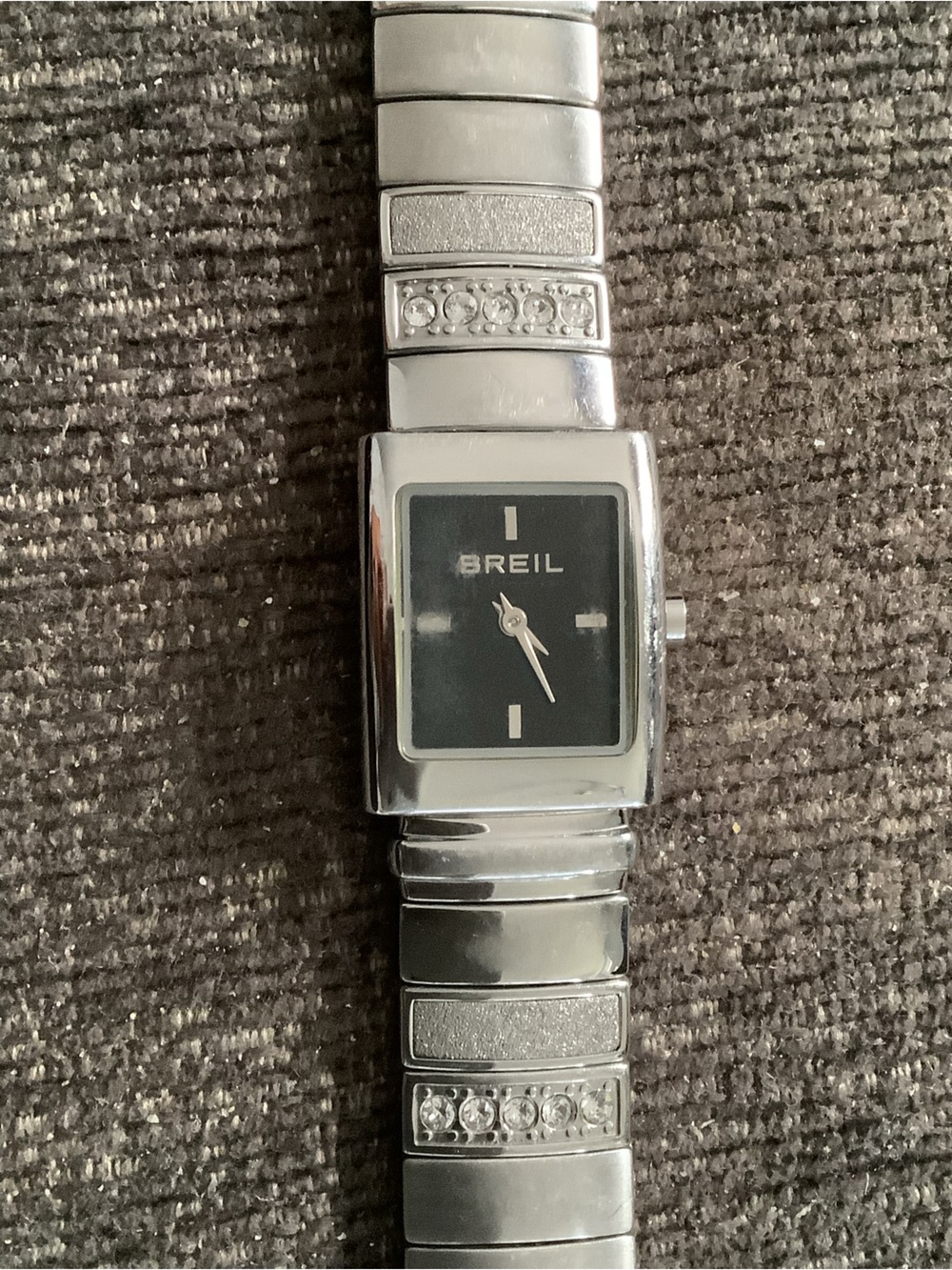 Women's Silver Stainless Steel Bracelet Watch with Black Dial